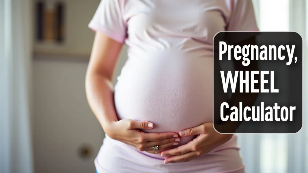 The image shows a pregnancy wheel calculator, a tool for estimating due dates.